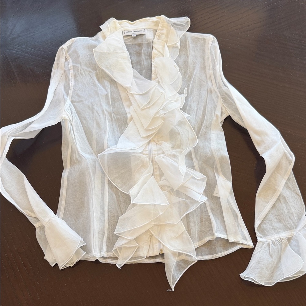 Anne Fontaine Ivory Sheer Ruffle Blouse
